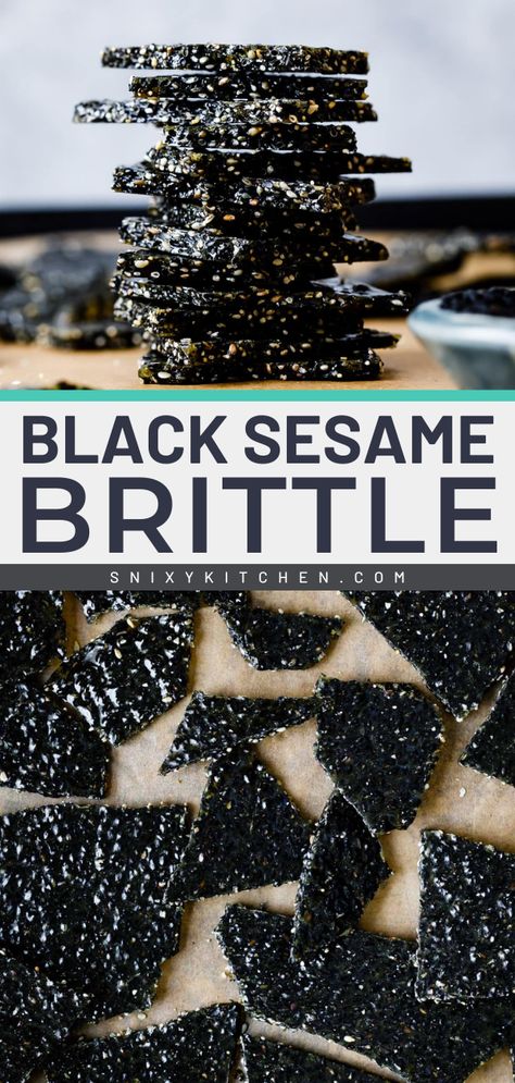 Black Sesame Brittle, Sesame Brittle Recipe, Dessert With Few Ingredients, Sesame Dessert, Black Sesame Dessert, Sesame Brittle, Vegetarian Snacks Easy, Sesame Recipes, Sesame Seeds Recipes