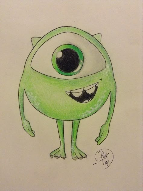 رسم كاريكاتير, Disney Character Drawings, Easy Disney Drawings, Disney Drawings Sketches, Monster Drawing, Cute Disney Drawings, Mike Wazowski, Disney Art Drawings, Easy Doodles Drawings