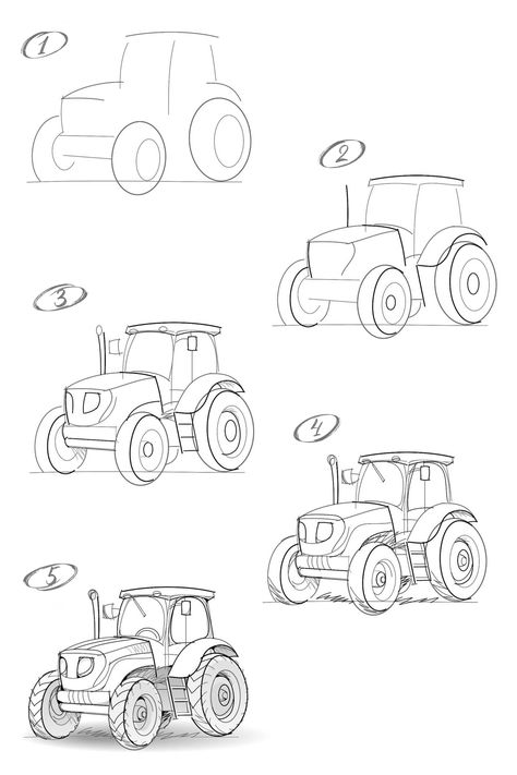 Learn to draw a tractor with step-by-step tutorial: https://youtu.be/vWBdlcm866I Draw A Tractor, Tractor Drawing, Tractor Coloring Pages, Tractor Art, Perspective Sketch, Alien Drawings, Block Painting, Farm Art, Sign Ideas