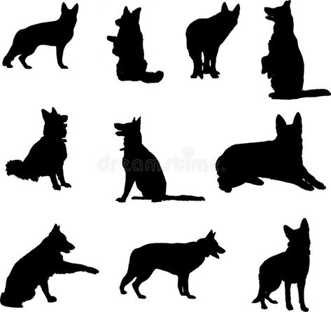 Set of German shepherd silhouettes in various poses, black on a transparent background. German shepherd silhouettes in various poses, black on a transparent vector illustration Gsd Tattoo Simple, Simple German Shepherd Tattoo, German Shepherd Tattoo Outline, German Shepherd Outline, Gsd Tattoo, Small German Shepherd, German Shepherd Tattoo, German Shepherd Silhouette, German Shepherd Painting