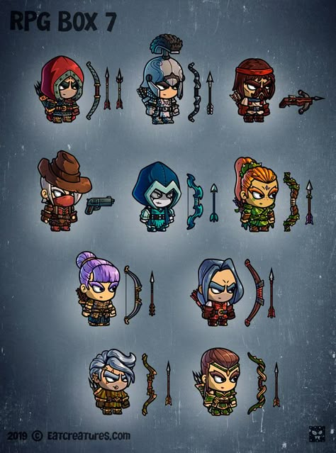 2d Rpg Character, Chibi Games, 2d Rpg, Stylised Character, Archer Characters, Chibi Poses, Abstract Pencil Drawings, 2d Game Character, Game Graphics