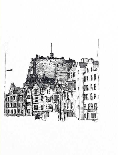 Edinburgh Tattoo Ideas, Edinburgh Tattoo, Edinburgh Architecture Drawing, Edinburgh Skyline Drawing, Edinburgh Sketch Drawings, Edinburgh Sketch, Edinburgh Artwork, City Tattoo, Edinburgh Scotland