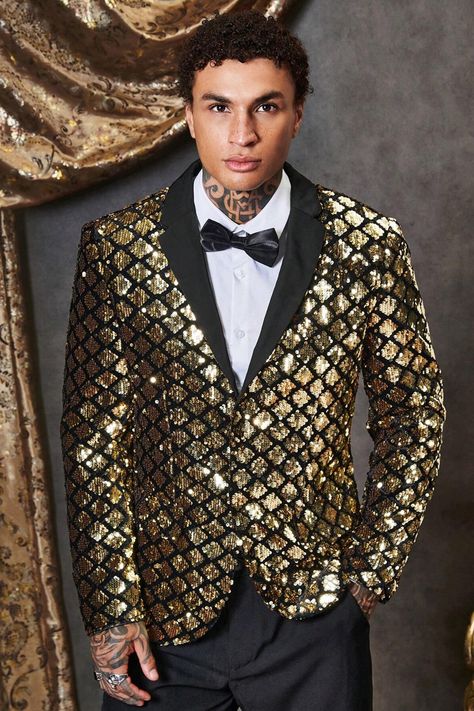 Great quality. big sequins, sewn well. This blazer is everything, fits really well, has stretchy fabric, very lightweight. Sexy, classy, and perfect for the occasion. #men #sequin #party #club #blazer Clubbing Outfit, Modern Suits, Party Pattern, Sleeve Placket, Clothing Model, Sequin Blazer, Club Wear, Style Party, Model Beauty