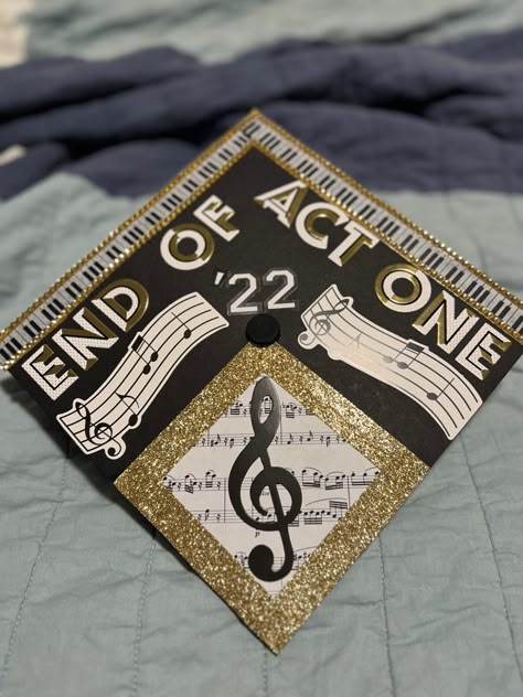 Piano Graduation Cap, Marching Band Graduation Cap, Music Theme Graduation Cap, Music Inspired Graduation Caps, Newsies Graduation Cap, Graduation Cap Designs High School Musical, Music Graduation Cap Ideas, Musical Theater Graduation Cap, Graduation Cap Designs Musical Theatre