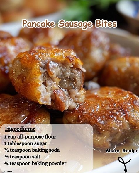 Pancake Sausage, Sausage Bites, Quick Breakfast, Purpose Flour, 1 Cup, Baking Powder, Baking Soda, Pancakes, Flour