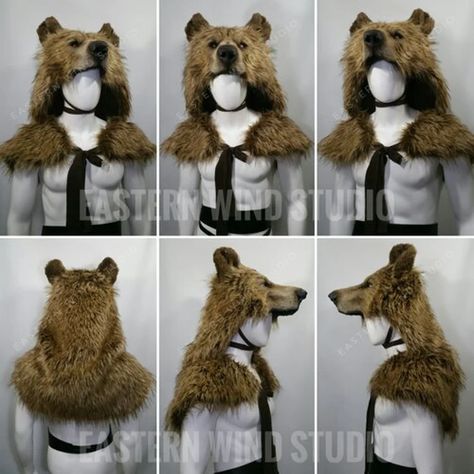 Bear Headdress, Wolf Headdress, Bear Mask, Apocalyptic Fashion, Bear Costume, Animal Masks, Animal Skin, Creature Concept, Pose Reference Photo