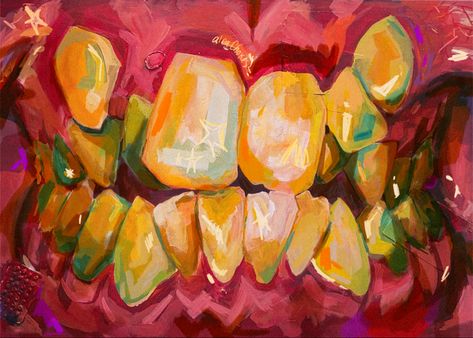 I painted this with acrylic (touched up on procreate) to get out of my comfort zone and try somethign different Definitely want to turn this into a sticker and/or print sprcially for those who enoy funky art like me #funkyart #teeth #crookedteeth #teethart #art #acrylicpainting #acrylic #mixedmedia #mixedmediaart #funky #weirdcore #weird #niche #anatomy Teeth Sticker, Teeth Art, Reference Pics, Out Of My Comfort Zone, Arte Inspo, Wow Art, Ap Art, Art Inspiration Painting, Weird Art