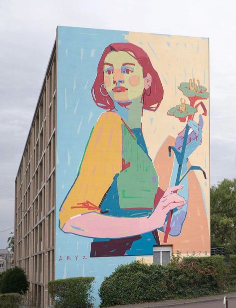 Street Art Ideas, Woman And Flowers, Street Art News, Versailles France, Med Tech, Editorial Art, Street Mural, Human Figures, Book Illustration Art