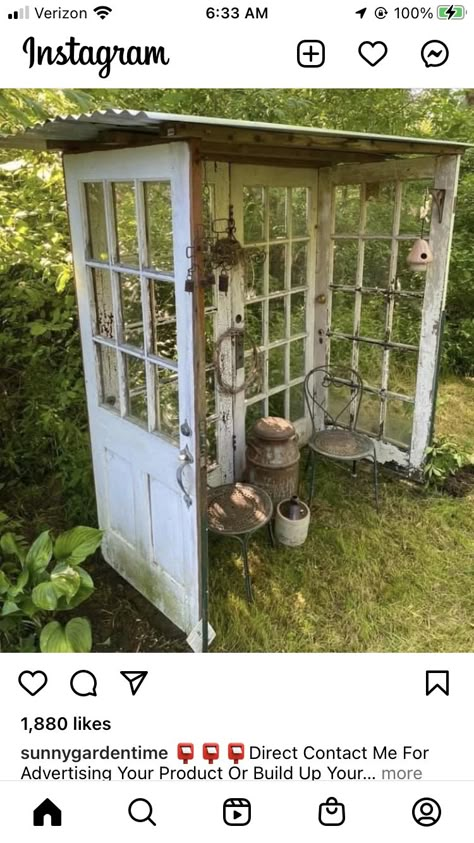 Backyard Seating Area, Garden Pallet, Backyard Seating, Backyard Greenhouse, Garden Yard Ideas, Outdoor Decor Backyard, Old Doors, Garden Doors, Rustic Garden Decor