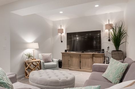 Cozy Basement Family Room, Family Snuggles, Tv Ideas, Wall Sconces Living Room, Basement Inspiration, Sconces Living Room, Family Room Walls, Cozy Basement, Upstairs Loft