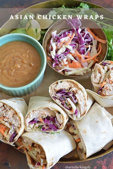 Asian Chicken Wrap Peanut Chicken Wraps, Asian Chicken Wraps, Peanut Sauce Chicken, Chicken Pita, Chicken Wrap Recipes, Meal Prep Plans, Chicken Wrap, Chicken Appetizers, Peanut Recipes