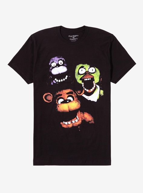 New FNAF tee? We're screaming. Survive the night with this Five Nights at Freddy's tee on  featuring portraits of Freddy  Chica and Bonnie with mouths wide open.100% cottonWash cold; dry lowImportedListed in men'sunisex sizes Chica And Bonnie, Fnaf Clothes, Scene Shirts, Hot Topic Shirts, Silly Clothes, Alt Clothes, Scene Outfits, Tall Hoodies, Mia 3