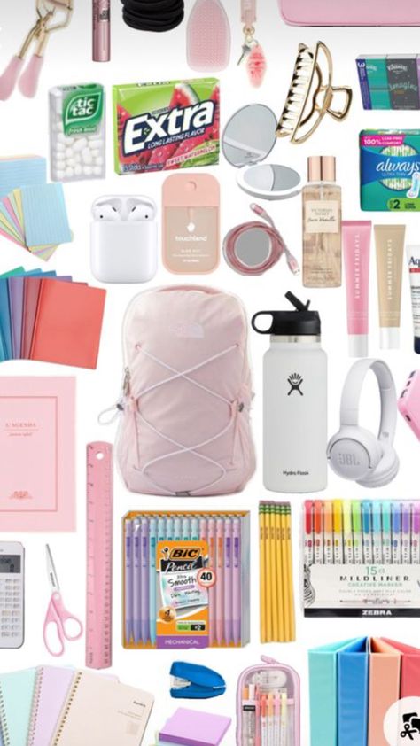 School Backpack Ideas, School Bag Organization, 7th Grade Tips, High School Essentials, Back To School Needs, Middle School Essentials, School Emergency Kit, Getting Ready For School, Preppy School Supplies