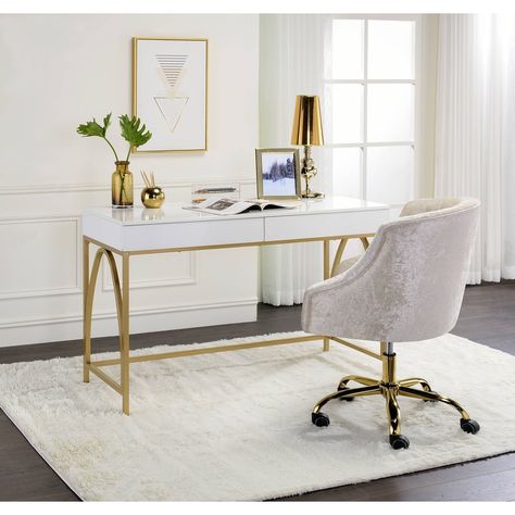 Gold Desk, Home Office Computer Desk, White Desk, Contemporary Vanity, Acme Furniture, Vanity Desk, White Desks, Office Set, Office Furniture Desk