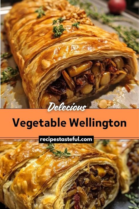 Vegetable Wellington is a stunning and flavorful dish perfect for special occasions or holiday meals. This recipe features a savory mixture of mushrooms, zucchini, carrots, and spinach wrapped in golden, flaky puff pastry. It’s an elegant vegetarian option that combines rich, earthy flavors with a crisp pastry exterior. Veggie Wellington Recipe, Mushroom Wellington Recipe, Vegetable Wellington Recipe, Vegetarian Mushroom Wellington, Vegetable Pastry Recipes, Veggie Roast Dinner, Christmas Meal Ideas Vegetarian, Vegetarian Wellington Recipe, Veg Wellington