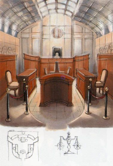 Courtroom Drawing, Courtroom Aesthetic, Courtroom Sketch, Judas Iscariot, Court Room, Office Brown, Exhibition Ideas, Architecture Sketchbook, Drawing Help