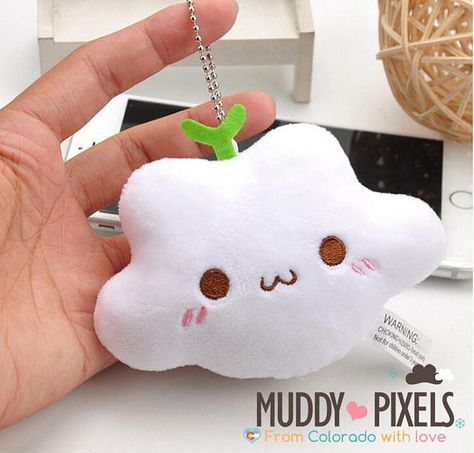 Cloud Plushie, Cloud Keychain, Kawaii Cloud, Kawaii Keychain, Pet Paw Print, Kawaii Faces, Pillow Crafts, Pillow Plush, Small Pillow