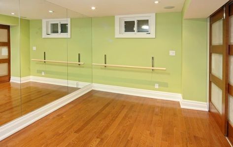 Small Dance Studio, Home Gym Wall Color, Ballet Room, Organized House, Dance Studio Decor, Home Dance Studio, Home Gym Ideas, Dream Basement, Workout Room Home