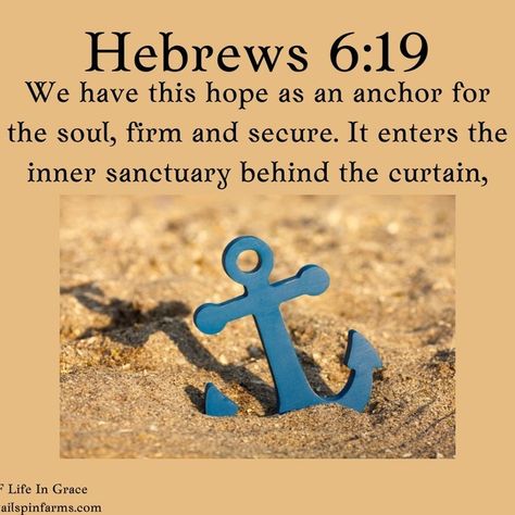 Start Your Day Right Devotion AN ANCHOR FOR THE SOUL HEBREWS 6:19 Like an anchor that holds a ship safely in place, our faith and hope in Christ assures our safety and security as long as we are anchored in Him...Continue Reading. https://www.tailspinfarms.com/life-in-grace/an-anchor-for-the-soul-hebrews-619#/ #tailspinfarmslifeingrace #hebrews6v19 #hebrews #an #anchor #for #the #soul #continuereading #dailydevotion #share Life In Grace, Hebrews 6, Faith And Hope, Farm Photo, Prayer Warrior, A Ship, Daily Devotional, Faith Hope, Safety And Security