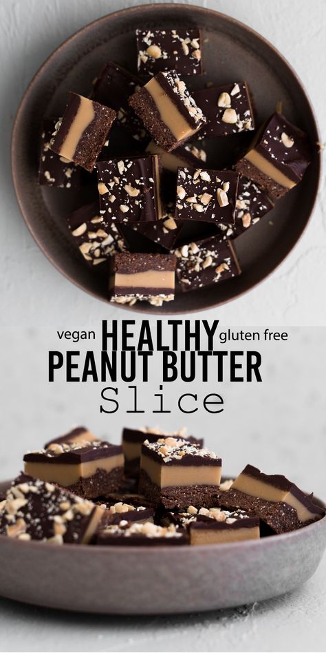 Peanut Butter Slice, Healthy Vegan Dessert, Peanut Butter Dark Chocolate, Brownie Vegan, Dessert Oreo, Healthy Avocado, Desiccated Coconut, Coconut Peanut Butter, Gluten Free Peanut Butter