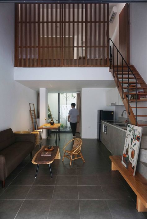 Small Mezzanine House Design, Mezanine Interior Design, Mezzanine House Design, Mezzanine House, Small Apartment Building, Home Designs Exterior, Loft House Design, Diy Home Interior, Tiny House Loft