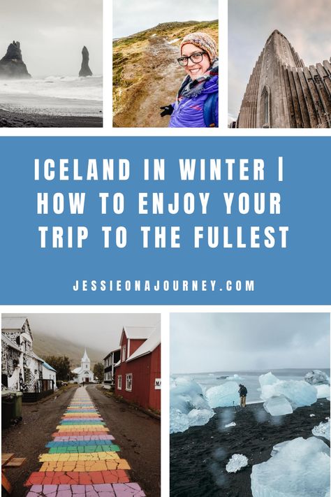 Pinterest pin that shows photos of iceland in winter. Iceland Travel In March, Iceland Winter Itinerary, Iceland January, Iceland March, Reykjavik Food, Iceland In December, Travel In Winter, Visiting Iceland, Iceland In Winter