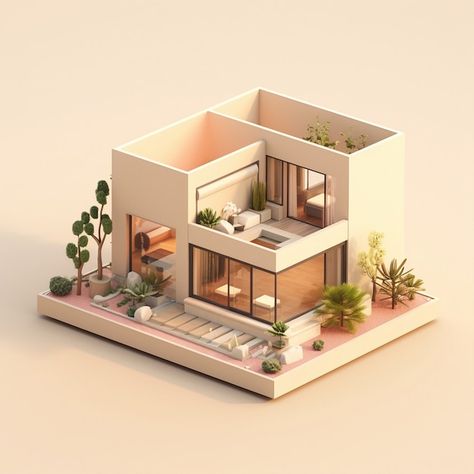 House Isometric, Isometric House, Doll Furniture Diy, 3d House, Sketchup Model, File Free, Doll Furniture, 3d Rendering, 3d Modeling