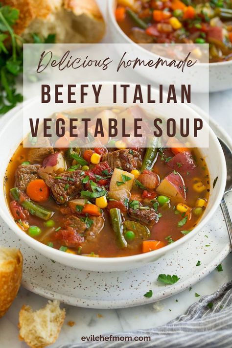 Beefy Italian Vegetable Soup Italian Beef Vegetable Soup, Italian Vegetable Stew, Irish Vegetable Soup, Beef Veggie Soup, Italian Vegetable Soup, Beef Vegetable Soup, Hamburger Vegetable Soup, Italian Soup Recipes, Beef And Vegetables