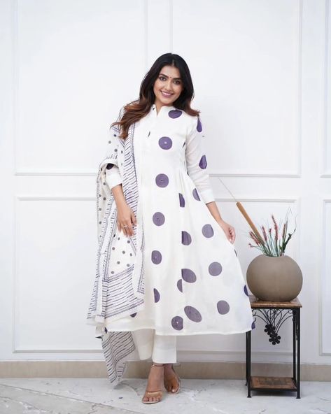 *Rc kurtis* Our love for comfort wear. Our cotton handblock kurta with standard bottom paired with beautiful cotton mul duppata.. 🧵 🧵 🧵 🧵 Polka dot Kurti a line pattern with side plates & hand work Lining attached in kurti Solid cotton pant Mul cotton printed duppta Fabric - cotton Length of kurta 46 Length of bottom 38-39 Duppata 2.3 meter Size 38,40,42,44 Price 1350 fs Dispatch ready A Line Pattern, Line Pattern, Comfort Wear, Line Patterns, Hand Work, Side Plates, Cotton Pants, Indian Wear, Our Love