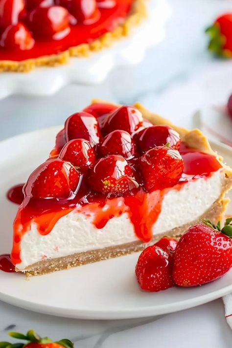 This strawberry cream pie is so easy and delicious! With a graham cracker crust and no-bake filling, it's perfect for parties and potlucks. Strawberry Cream Cheese Dessert, Birthday Pie, Baked Strawberry Pie, Easy Cream Pie, Strawberry Cream Cheese Pie, Strawberry Cream Pie, Birthday Pies, Strawberry Things, Strawberry Cream Pies