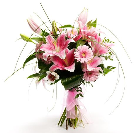 Pink Lily & Gerbera Bouquet , Pink Gerbera Bouquet, Flower Bouquet Lilies, Wedding Flowers Lilies, Gerbera Daisy Bouquet, Gerbera Bouquet, Pink Weddings, Gerbera Flower, Pink Gerbera, Daisy Bouquet