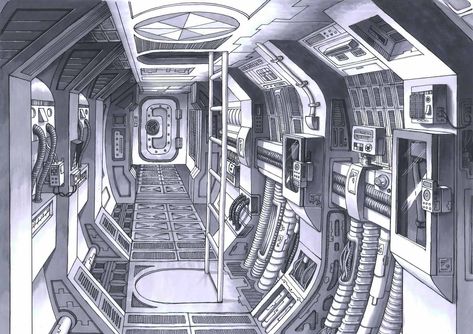 Some incredible art!  Sealed Man: Spaceships & Spaceship Interior Design Spaceship Interior Design, Spaceship Interior Concept Art, Scifi Corridor, Scifi Interior, Interior Concept Art, Traveller Rpg, Space Ships Concept, Spaceship Interior, Sci Fi Environment