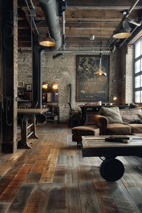 Vintage Industrial Interior, Loft Style Living, Industrial Style Living Room, Industrial Loft Design, Decor Ideas For Apartments, Vintage Decor Ideas, Loft House Design, Industrial Living Room, Ideas For Apartments