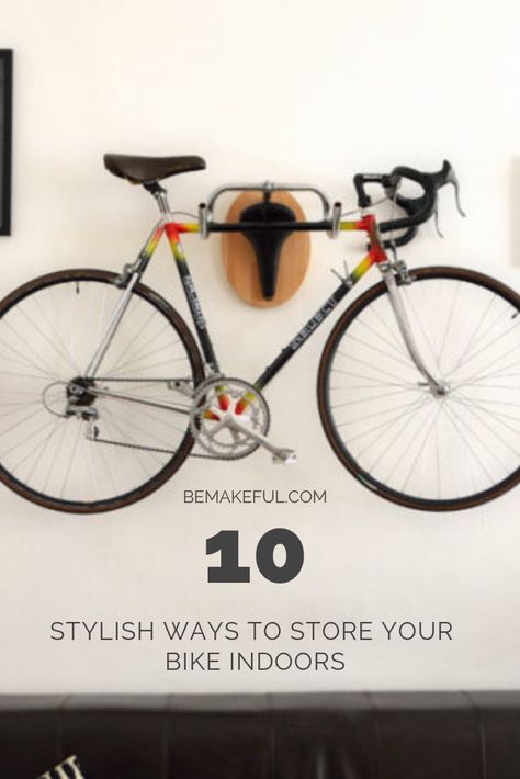 10 stylish ways to store your bike indoors. Here are some ways to store your bike indoors—and not just store it, but display it like the beautiful art object it is. So if you’ve got a bike awkwardly taking up a corner of your home, here are a few storage solutions that will make your life easier and a bit more stylish. Small Space Bike Storage, Indoor Bike Storage Small Spaces, Small Apartment Bike Storage, Bike Storage Small Space, Bike Storage Design, Bike Storage Apartment, Indoor Bike Storage, Vintage Mountain Bike, Bike Hooks