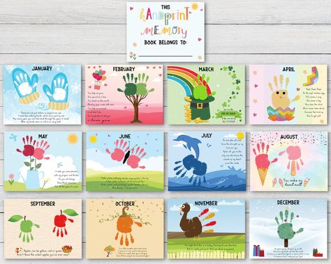 Handprint Months Of The Year, Monthly Footprint Art, June Handprint Art, April Handprint Art, Monthly Handprint Art, May Handprint Art, January Handprint Art, August Handprint Art, September Handprint Art