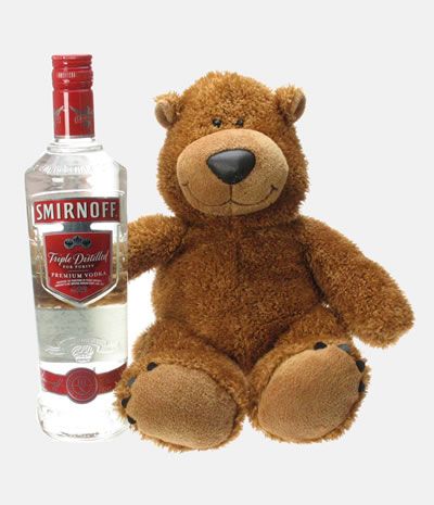 bottoms up Teddy Bear Gift Basket, Smirnoff Red, Soft Bear, Teddy Bear Gift, Smirnoff Vodka, Teddy Bear Gifts, Red Label, Card Gift, Gift Basket