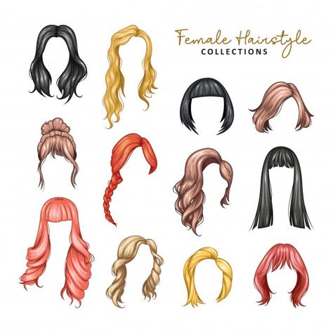 Set of variety women hairstyles Premium ... | Premium Vector #Freepik #vector #fashion #girl #cartoon #woman Hairstyles Illustration Drawings, How To Draw Hairstyles, Hair Illustration Drawing, Back To School Hairstyles Easy, Illustration Hairstyle, Hair Stylist Gifts Ideas, Hairstyles Drawings, Hairstyles Illustration, Hair Styles Drawing