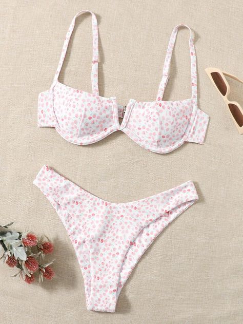 Ditsy Floral Underwire Bikini Swimsuit | SHEIN USA Bright Swimwear, Swimsuit Aesthetic, Swimwear Aesthetic, Pretty Swimwear, Swimsuit Inspo, Underwire Swimsuit, Floral Bathing Suits, Summer Bathing Suits, Summer Outfits For Teens