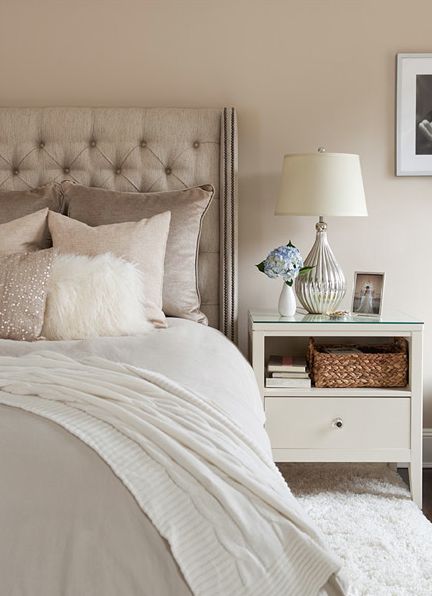 Tufted headboards and metallic accents make us #HomeGoodsHappy Cedar Key, Neutral Bedrooms, White Bed, Contemporary Bedroom Decor, Dreamy Bedrooms, Gray Bedroom, Room Idea, Apartment Inspiration, Ikea Hacks