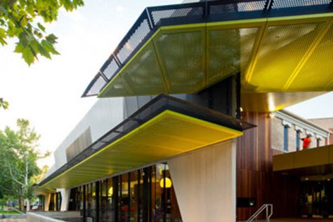 Bendigo Library Refurbishment by MGS Architects © Andrew Latreille Commercial Design Exterior, Architecture Program, Colour Architecture, Shelter Design, Facade Architecture Design, World Architecture, Canopy Design, Urban Furniture, Architecture Awards