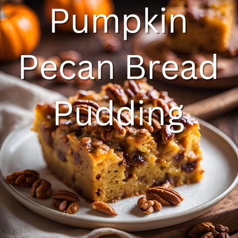 Pumpkin Pecan Bread Pudding Maple Bourbon Sauce, Pumpkin Bread Pudding Recipe, Pumpkin Pecan Bread, Pecan Bread Pudding, Easy Pumpkin Bread, Rum Sauce, Easy Pumpkin Dessert, Bread Pudding Easy, Pumpkin Spice Bread