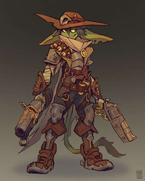 Eel Sketch, Goblin Adventurer, Goblin Gunslinger, Goblin Dnd Character Design, Male Goblin Art, Dungeon Punk, Goblin Male, Goblin Dnd, Western Punk