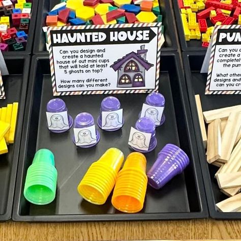 Brooke Brown on Instagram: "FALL STEM Bins Teambuilders are here! 🥰🍂🎃 I’m SO excited about these 8 brand new fall-themed low prep challenges for K-5th grade! 🍂💡Both lower and upper grade versions are included. You can set them up in multiple stations or do one quick weekly challenge as a class! Just add STEM Bins and go! 🙌 Comment FALL and I’ll send the links to your DMs! 🍂 #teacher #teachers #teachersofinstagram #iteachstem #steam #stemteacher #stemforkids #stemteachersofinstagram #maker Fall Stem Activities, Stem Bins, Brooke Brown, Fall Blocks, Classroom Halloween, Classroom Halloween Party, Friends Of The Library, Block Center, Morning Tubs