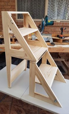 Wooden Chair Plans, Wood Chair Diy, Ladder Chair, Chair Diy, Folding Step Stool, Simple Woodworking Plans, Woodworking Furniture Plans, Furniture Details Design, Furniture Design Wooden