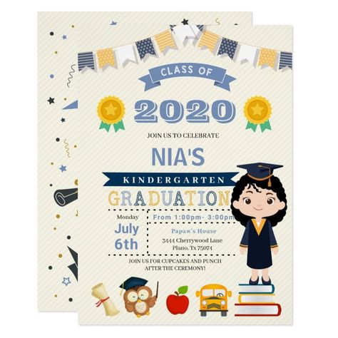 Kids School Graduation Announcement Invitation | Zazzle.com Kindergarten Graduation Themes, Kindergarten Graduation Invitations, Graduate Photos, Collage School, Graduation Kindergarten, Graduation Invitation Ideas, Graduation Templates, Owl Kids, Kids Graduation