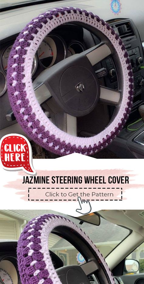 crochet Jazmine Steering Wheel Cover easy pattern - Easy Crochet Steering Wheel Cover Pattern for Beginners. Click to Get the Pattern #SteeringWheelCover #crochetpattern #crochet via @shareapattern.com Crochet Steering Wheel Cover Purple, Crochet Pattern Steering Wheel Cover, Crochet Car Wheel Cover Free Pattern, Car Wheel Crochet, Crochet Console Cover Pattern, Crochet Items For Car, Crochet Car Steering Wheel Cover Free Pattern, Crochet Gear Shift Cover Pattern, Crochet Sterling Wheel Cover Pattern