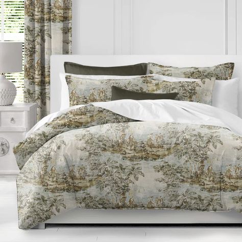 The Tailor's Bed Linen Coverlet Set | Wayfair Aqua Duvet Cover, Toile Bedding, Classic Bedding, Toile Design, Green Duvet, Green Duvet Covers, Linen Duvet Cover, Beige Bed, Green Bedding