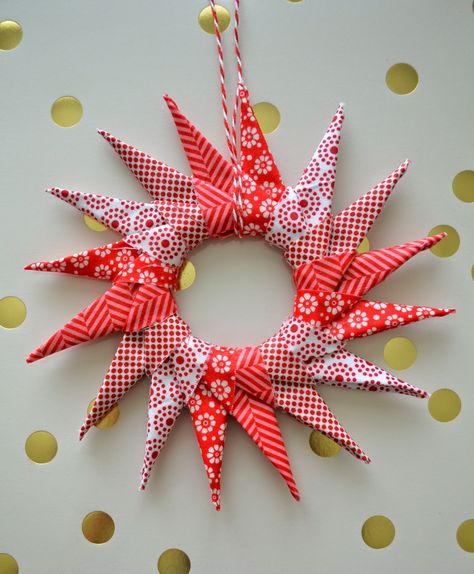 Origami Star Ornament Tutorial - UCreate Origami Christmas Ornament, Star Wreath, Origami Ornaments, Tutorial Origami, Origami Star, Fabric Origami, Folding Origami, Christmas Origami, Ornament Tutorial