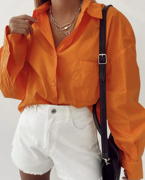 Orange Shirt Outfit, Orange Outfit, Outfit Inspo Summer, Orange Shirt, Girly Outfits, Spring Colors, Retro Outfits, Moda Fashion, Outfits For Teens