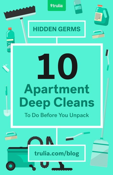 10 things to clean in your new apartment before you unpack: 1. Dust everything above your head 2. Get the bathroom fan 3. Wipe down the walls 4. Scrub those cabinets 5. Make the floors shine 6. Disinfect doorknobs and light switches 7. Replace old toilet seats 8. Wash the dishwasher 9. Deep-clean the fridge 10. Scour the bathroom Apartment Cleaning Checklist, Clean Hacks, Apartment Checklist, Cleaning Painted Walls, Apartment Cleaning, Glass Cooktop, Deep Cleaning Tips, Speed Cleaning, Bathroom Fan